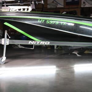 Black Nitro Boat with a black Megaware KeelGuard