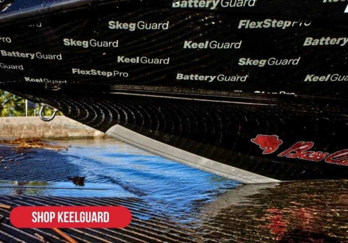 megaware keelguard on a black basscat boat hull
